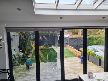 3. Oneway privacy safety combination film to bi-fold doors and bedroom glazing, privacy frost to door and surround in Whickham