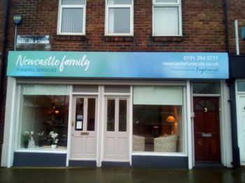 1. Signage supplied, printed and installed to 2 locations - Newcastle Family Funeral Services and Forget Me Not Funeral Service in Gosforth and Kenton